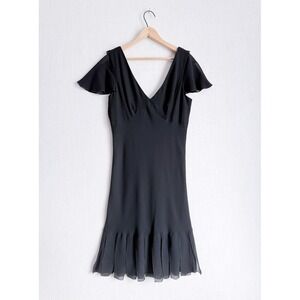 Pomponix Y2K Black V-Neck Flutter Sleeve Drape Back Dress M